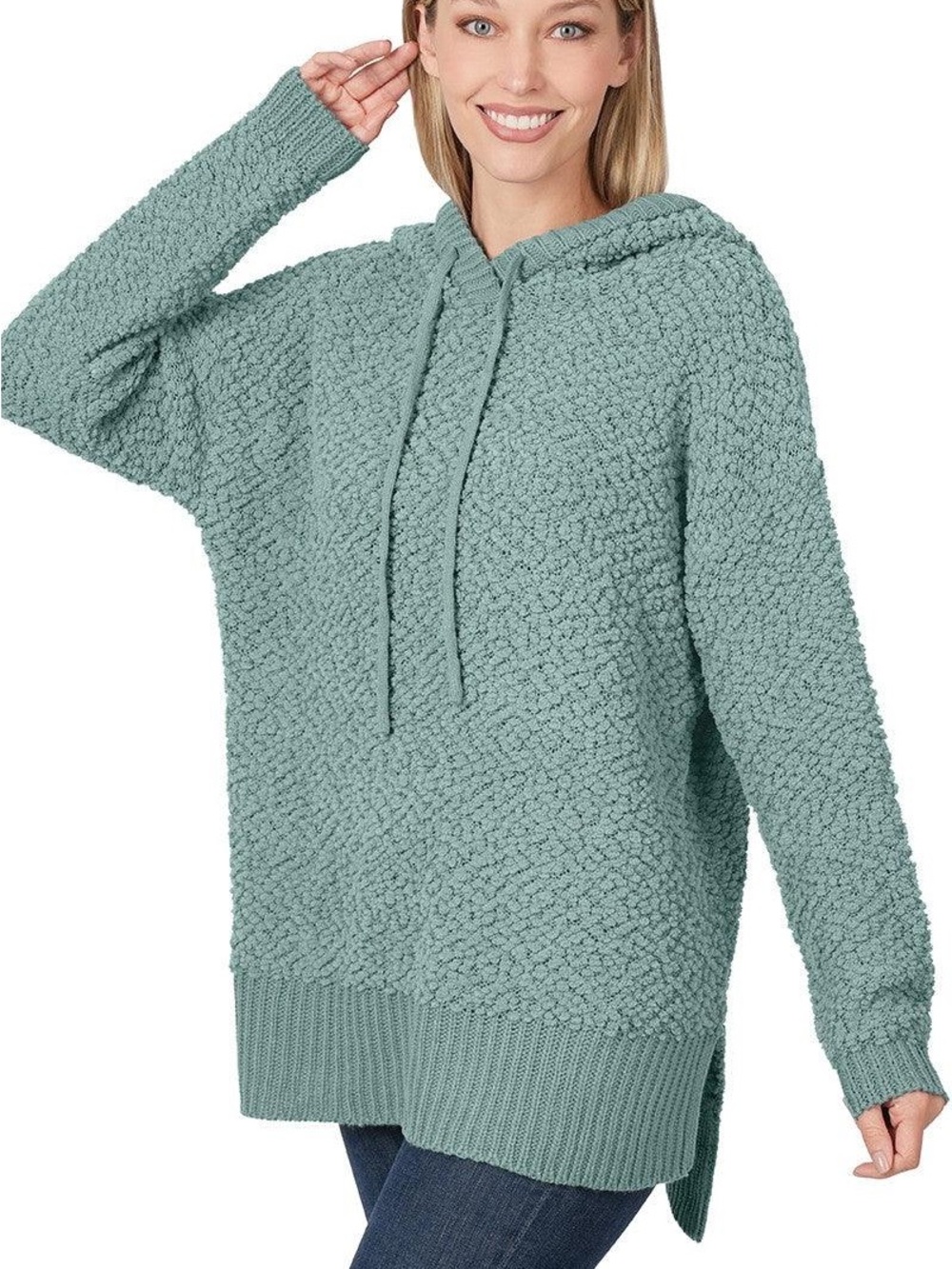 Zenana Popcorn Knit Hoodie Sweater